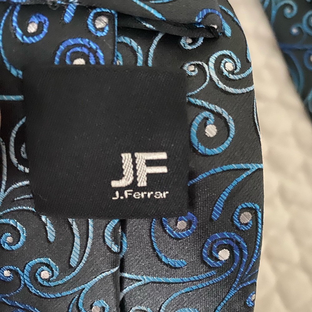 JF J.Ferrar Black Tie with Blue Swirl Design - Picture 2 of 4